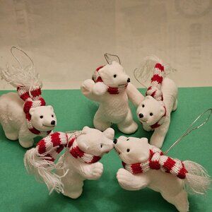 Set of 6 Polar Bear Ornaments. 2.5"